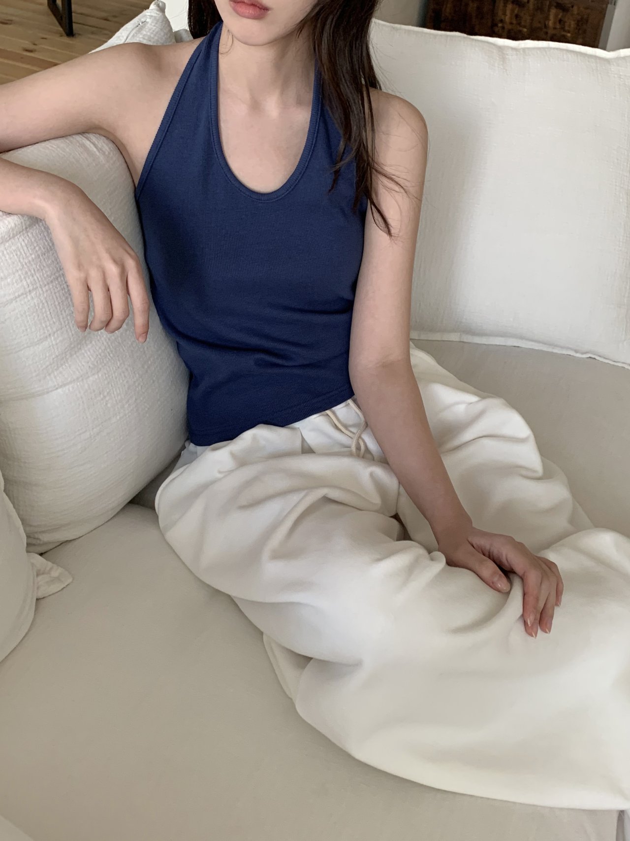 [부유방 커버, 기획] 오버무드 여름 유넥 홀터넥 골지 슬림 나시티 베이직 민소매 이너탑 - 상세 이미지 4