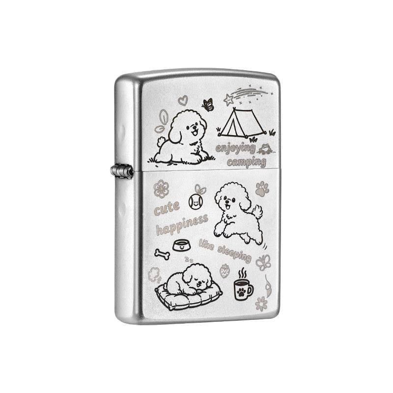 ZIPPO 라이터 강아지 기름 오일 캐릭터 일러스트 - 상품 이미지