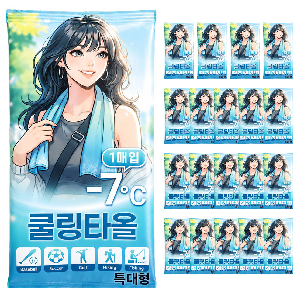 프렌즈 쿨링타올 특대형 70x30cm 일회용 쿨 타월 아이스 넥밴드 수건 20개 - 상품 이미지