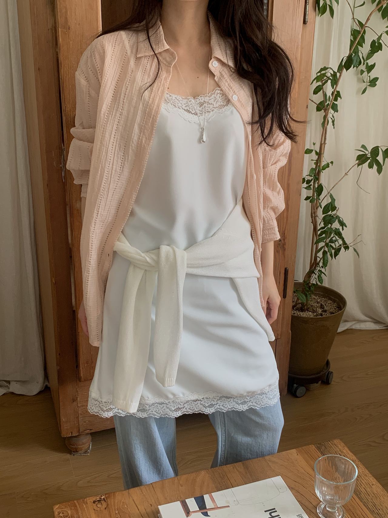 오버무드 여름 레이스 슬립 미니 원피스 레이어드 나시 원피스 - 상세 이미지 3