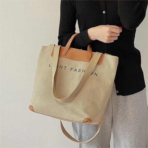 데일리 레더 배색 숄더백 캔버스 천 숄더백 직장인 투웨이 가방 - 상품 이미지
