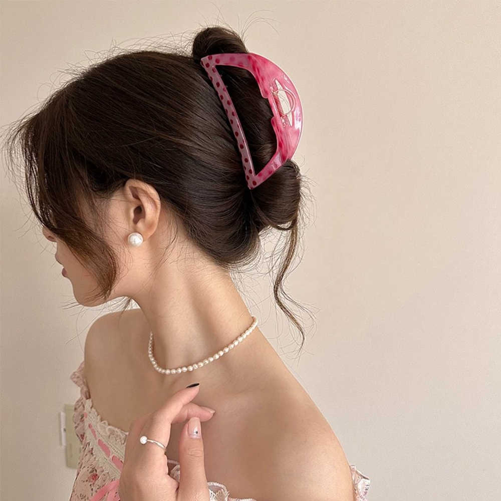 13cm 헤어집게핀 올림머리 긴머리 반묶음 빅사이즈 대형 꼬임 숱많은 머리핀 핑크 도트 - 상세 이미지 2