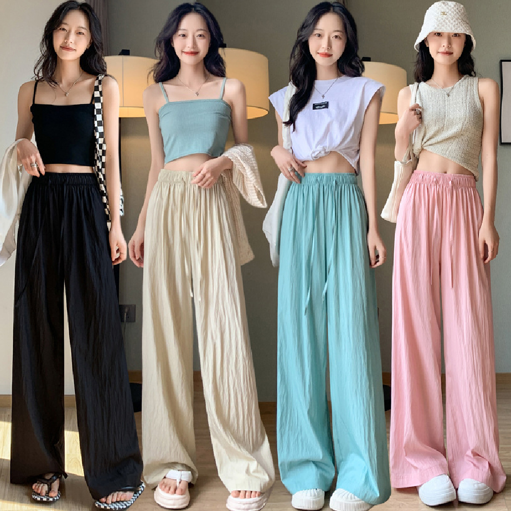 아이스 쿨링 주름 와이드 여자 팬츠 6color 여름 냉감 밴딩바지 일자 속건 - 상품 이미지