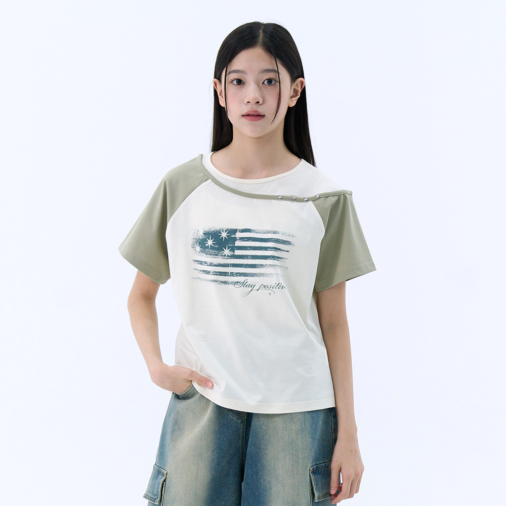 [2장이상 5%]더데이걸 사선 어깨 레이어드 반팔티 TGRA26402 - 상세 이미지 3