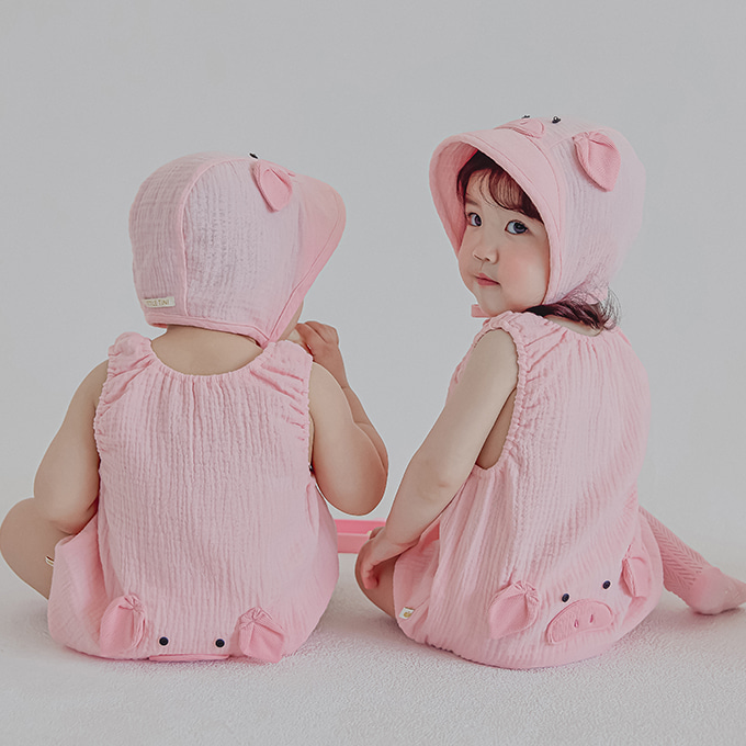 아기옷 리틀티니 멜팅피그 아기 여름 바디슈트 핑크 귀여운 남아 여아