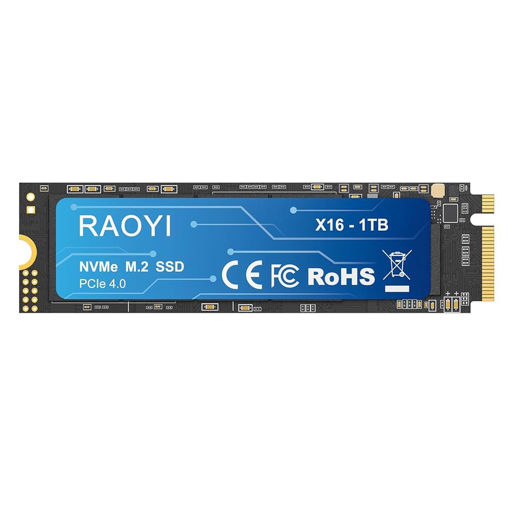 RAOYI 1TB NVMe 내장 솔리드 스테이트 드라이브 M.2 2280 PCIe Gen4x4 SSD, 최대 5000MB/s, PS5 노트북 데스크탑용 SLC 캐시, 스토리지 및 - 상품 이미지