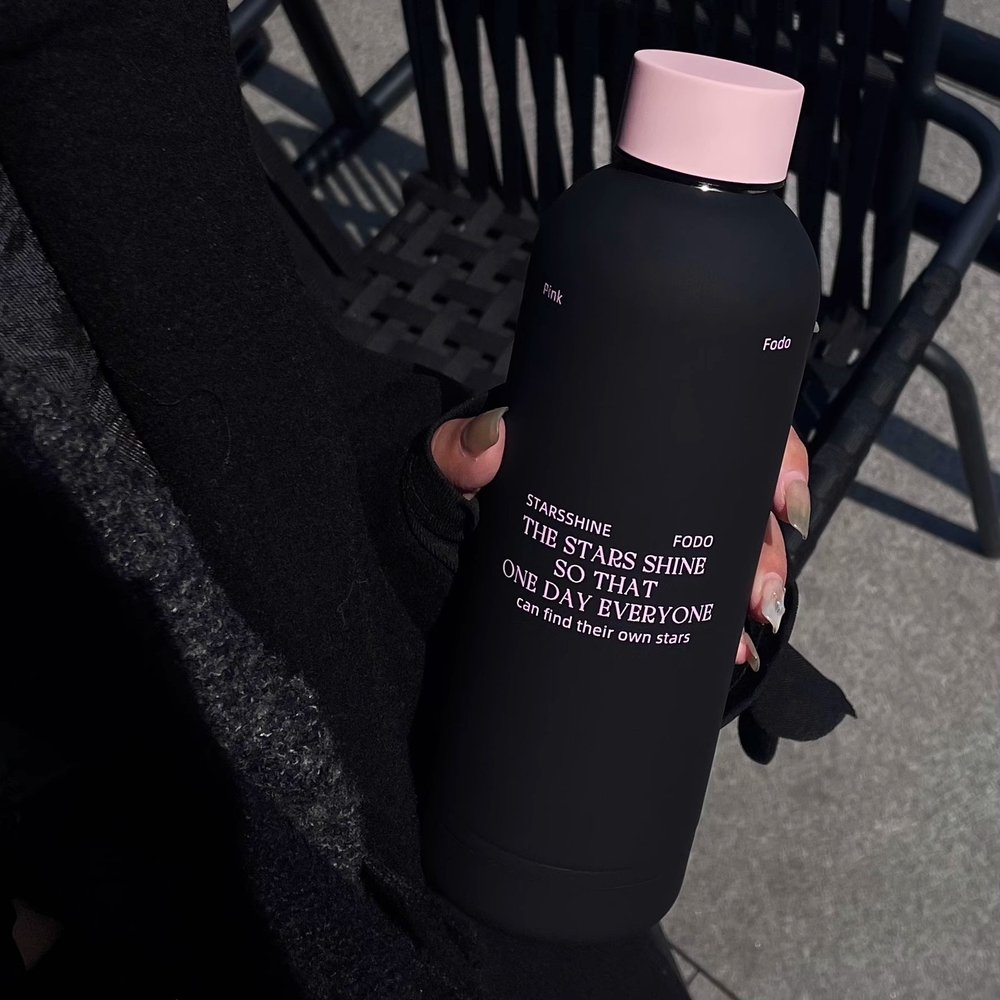 심플 블랙핑크 보온 물병 500ml 대용량 스포츠 헬스 러닝 컵 스테인리스 스틸 스타즈 블랙 500ml - 상세 이미지 4