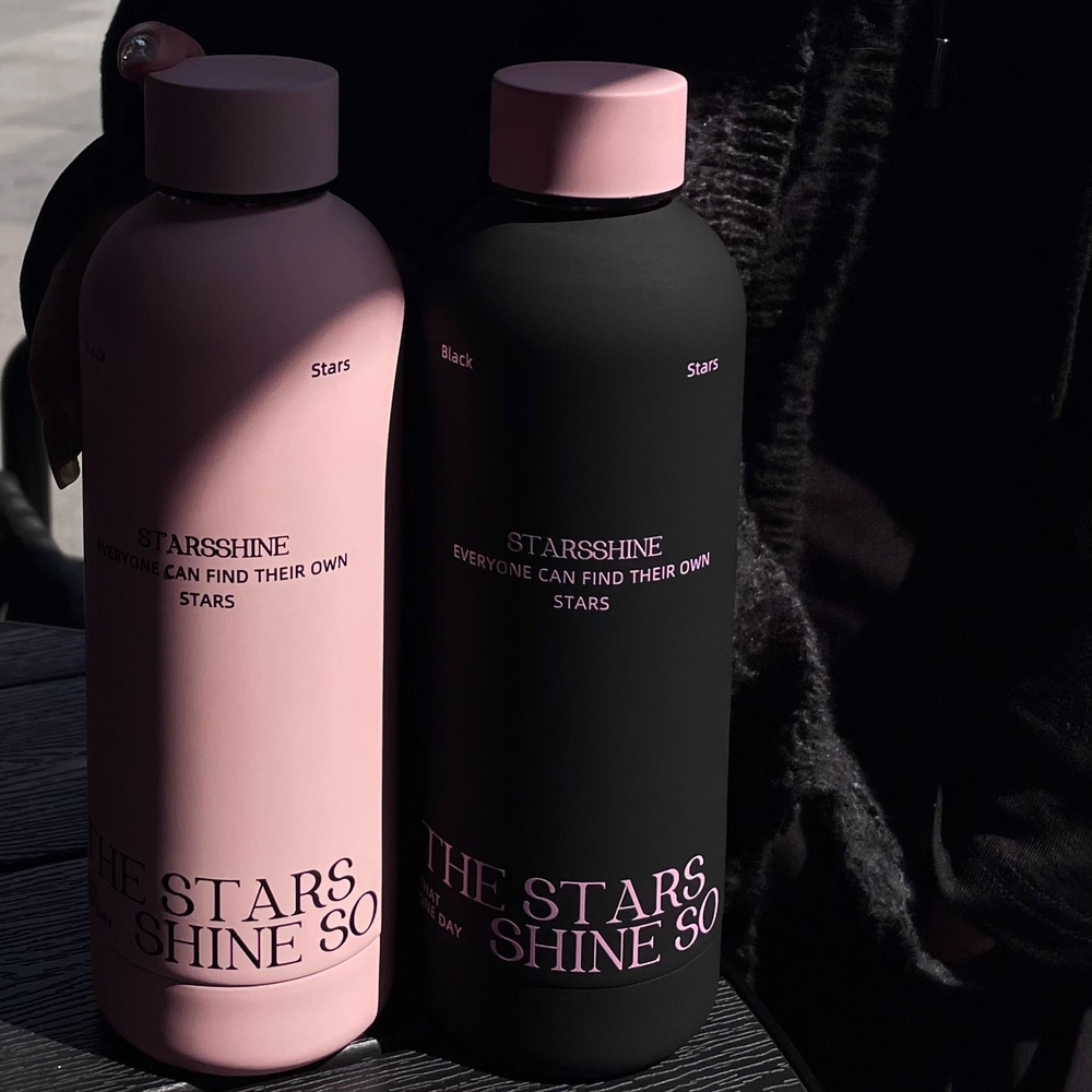 심플 블랙핑크 보온 물병 500ml 대용량 스포츠 헬스 러닝 컵 스테인리스 스틸 스타즈 블랙 500ml - 상품 이미지