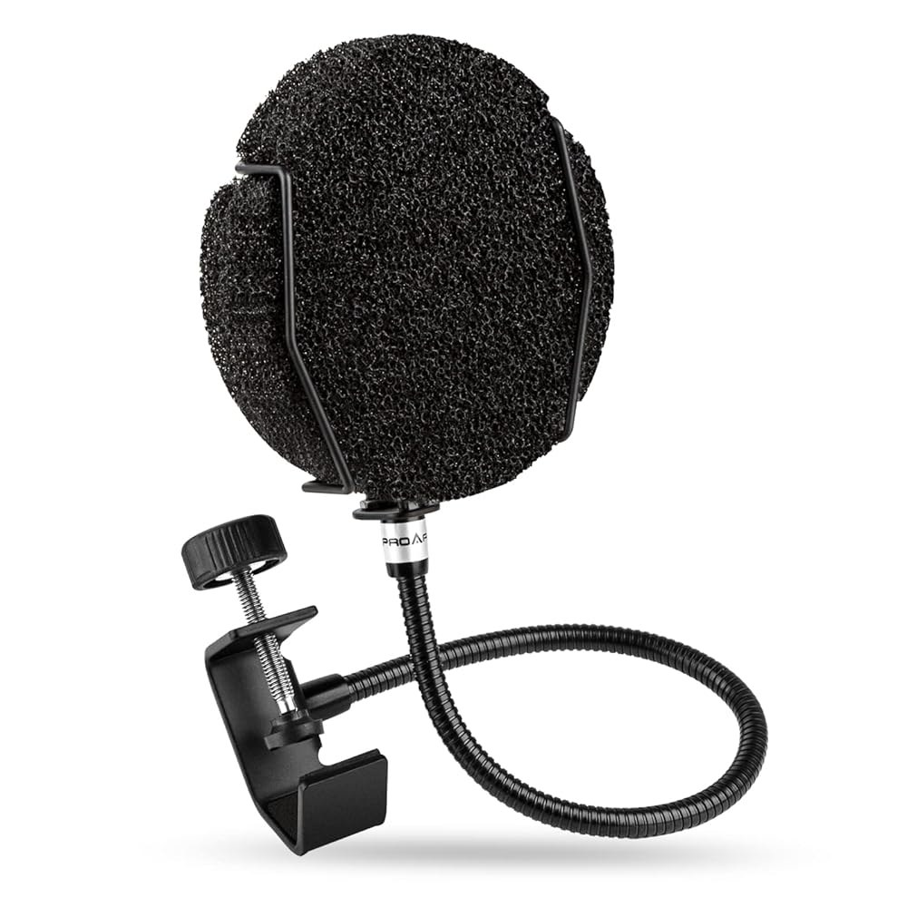 마이크용 팝 필터 - 유연한 360 구스넥이 강화된 스펀지 레이어드 윈드 스크린 Black Pop Filter - 상품 이미지