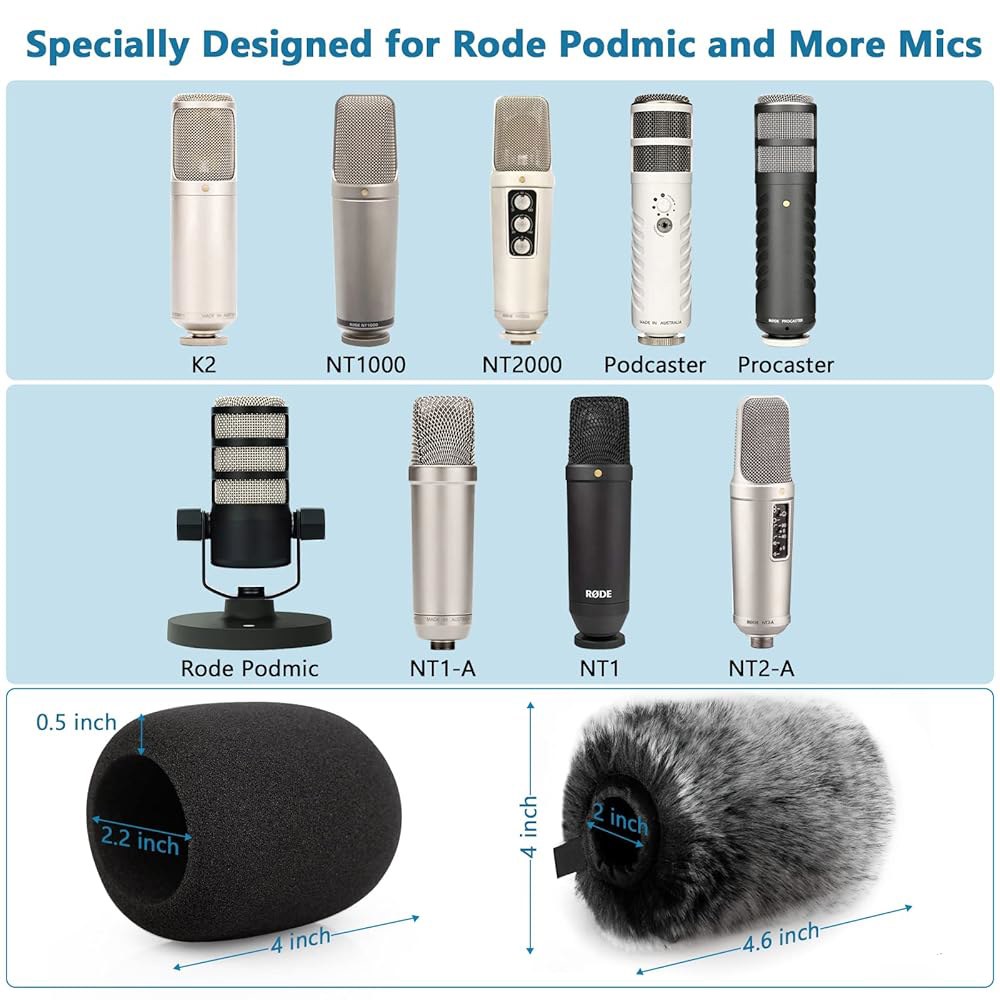 로드 포드믹, 프로캐스터, 팟캐스터, NT1, NT1-A, NT2-A, NT-USB, K2, NT1000, NT2000과 호환되는 윈드스크린 팝 필터, 컴보 2팩과 마이크 폼 커버 - 상세 이미지 3