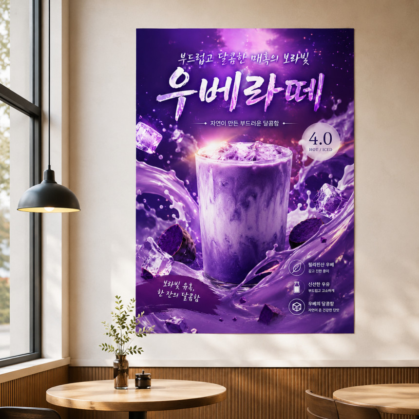 우베라떼 포스터 제작 메뉴 인쇄 디자인 카페 C 반광택 인화지 235g A3