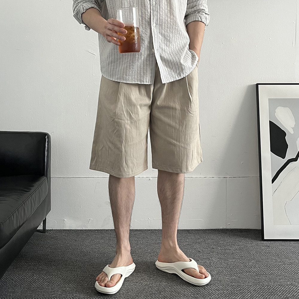 남자린넨반바지 밴딩 원턱 남자버뮤다팬츠 - 상품 이미지