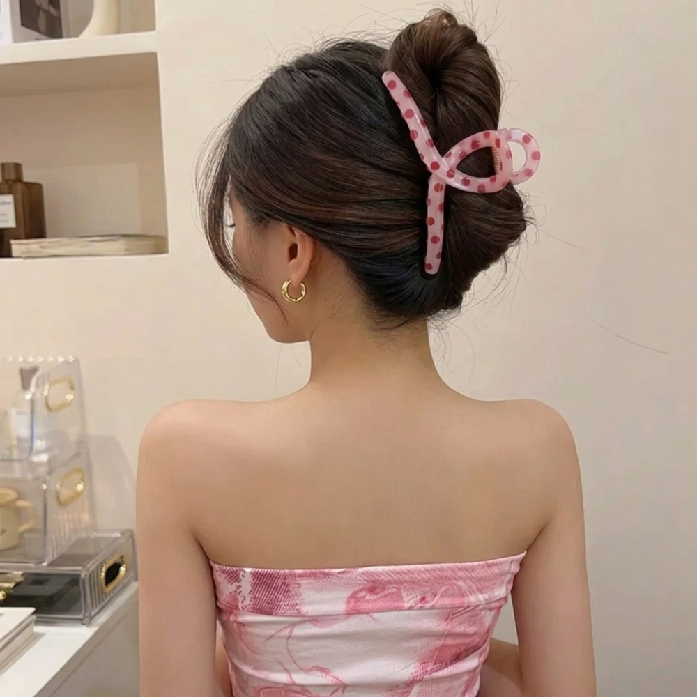 13cm 헤어집게핀 올림머리 긴머리 반묶음 빅사이즈 대형 꼬임 숱많은 머리핀 핑크 도트 이미지 8