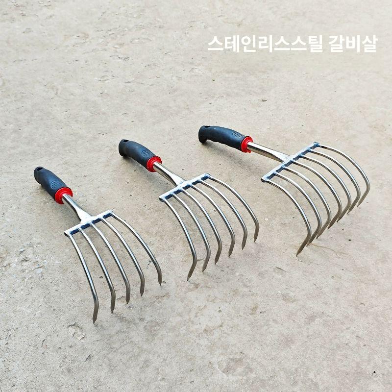 고구마 감자 캐는 괭이 스테인레스 농기구 스텐 갈고리 직선 손잡이 5개 이빨 - 상세 이미지 3