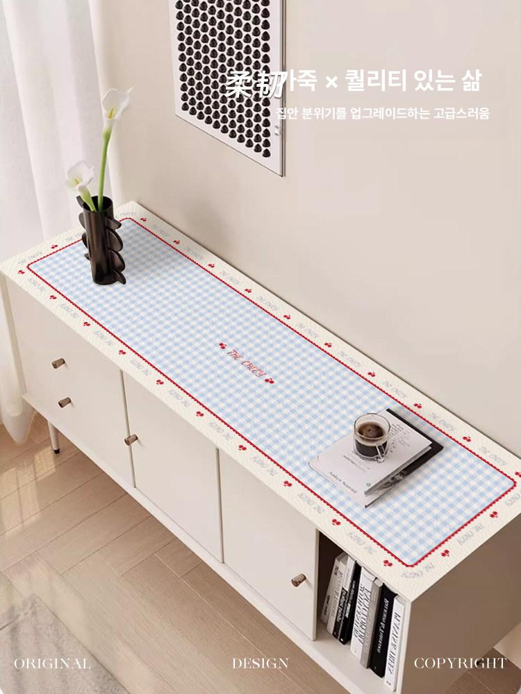 체크 서랍장러너 테이블 콘솔 매트 실리콘 가죽 덮개 체리체크 TV 캐비닛 사이드보드 현관 신발장 침대 옆장 35x150cm - 상세 이미지 3