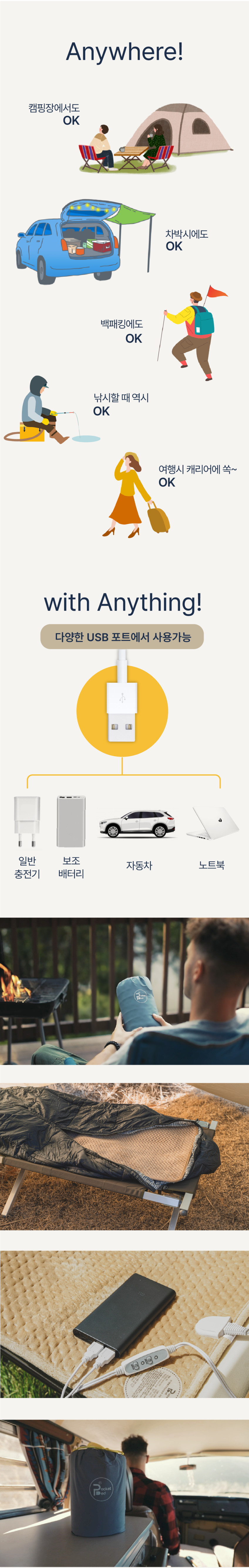 포켓베드 USB 전기 장판 매트 전기요 캠핑 백패킹 1구 판매처 상세 정보 이미지 4