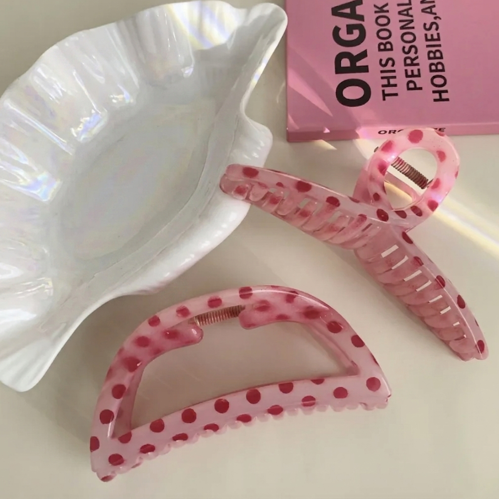 13cm 헤어집게핀 올림머리 긴머리 반묶음 빅사이즈 대형 꼬임 숱많은 머리핀 핑크 도트 이미지 6