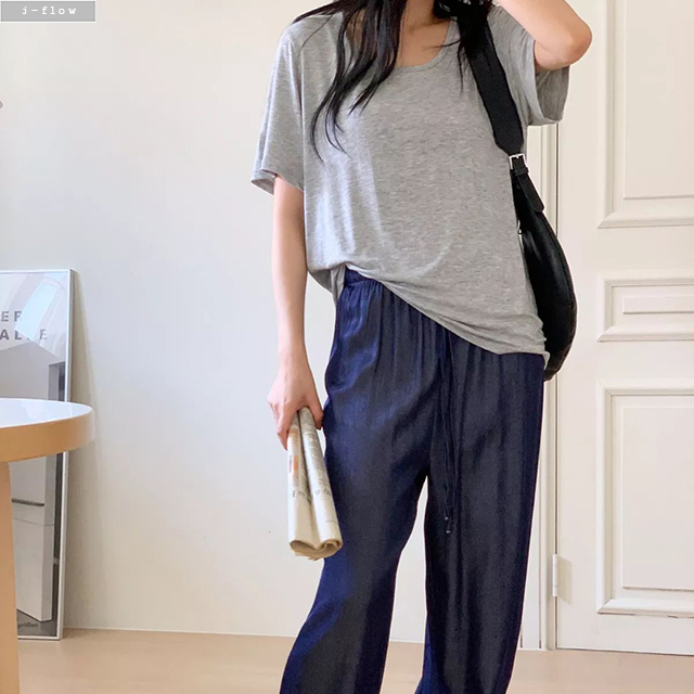 피너그 U넥 루즈핏 하프 무지 티셔츠 4col 봄 여름 반팔 라운드 5부 차르르 제이플로우 이미지 6