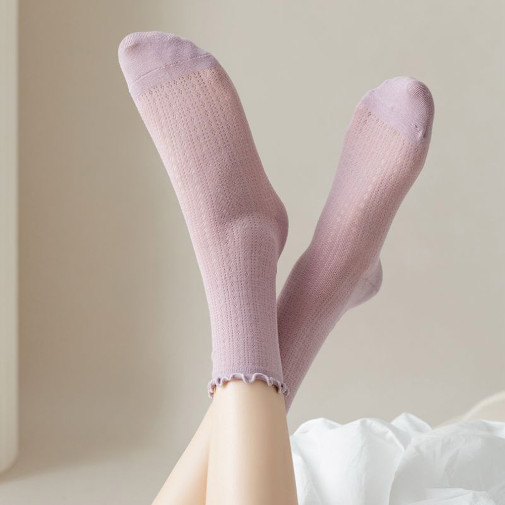 여름양말 여성 패션양말세트 긴목 중목 캐릭터 자수 망사 시스루 데일리 시스루레이스(L016), 6켤레 - 상세 이미지 3
