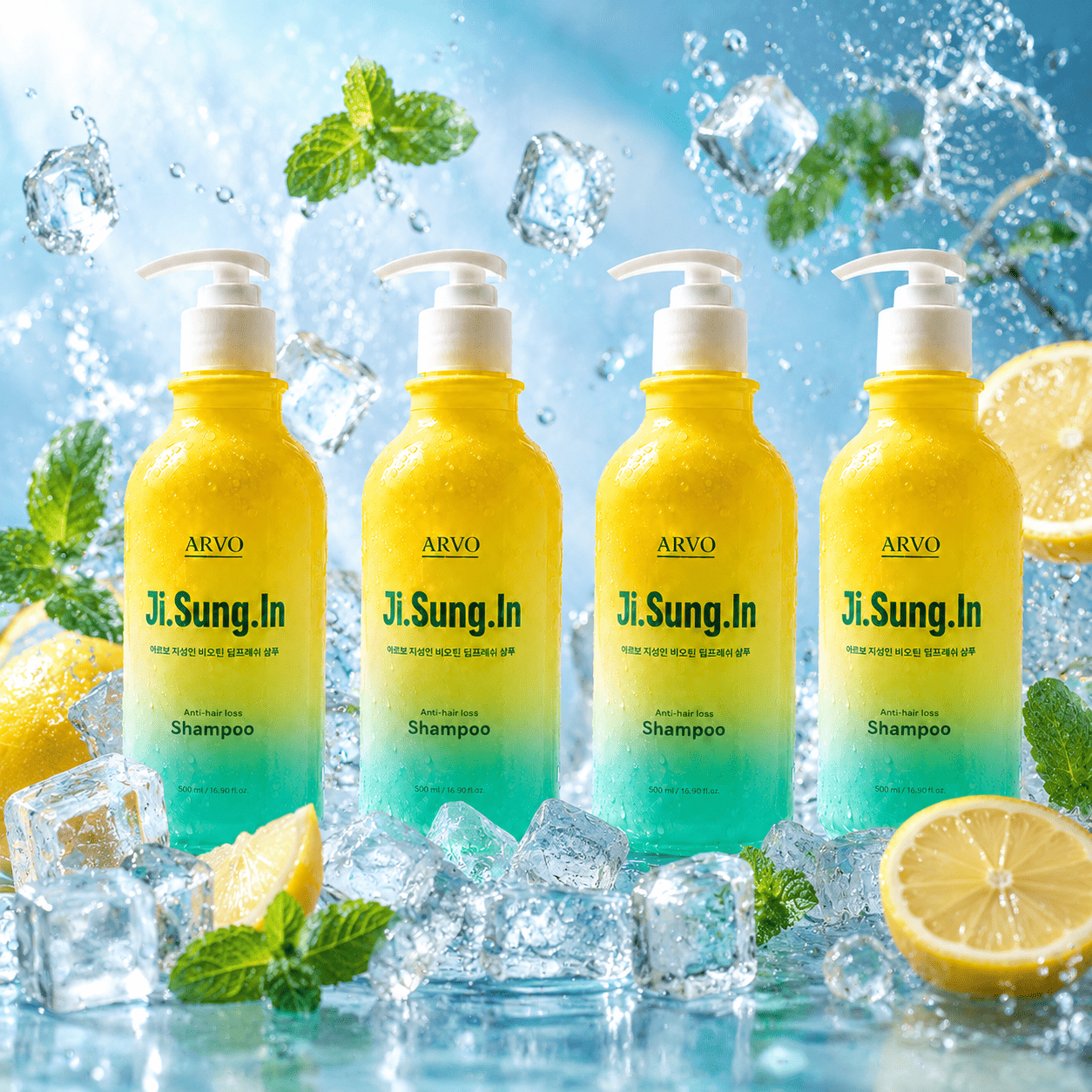 아르보 지성인 비오틴 탈모완화 지성두피 약산성 물샴푸 두피케어 레몬민트, 500ml, 4개 - 상품 이미지