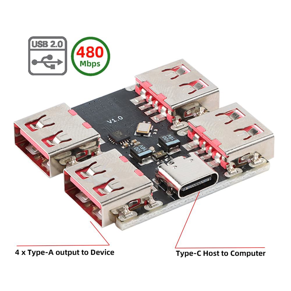 노트북 /플래시 드라이브 /키보라드 /마우스용 NFHK 4 포트 USB 2.0 허브, C 1~4 스플리터 승수 확장 어댑터 USB 4Pin-PCBA - 상세 이미지 2