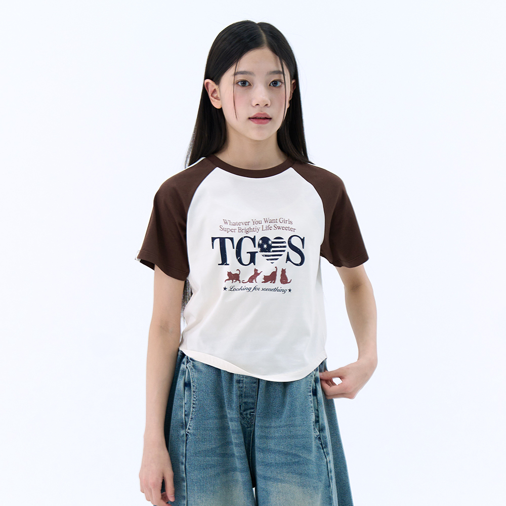 [N배송] 더데이걸 힙티지 소매 배색 레글런 티셔츠 TGRA26515 - 상품 이미지