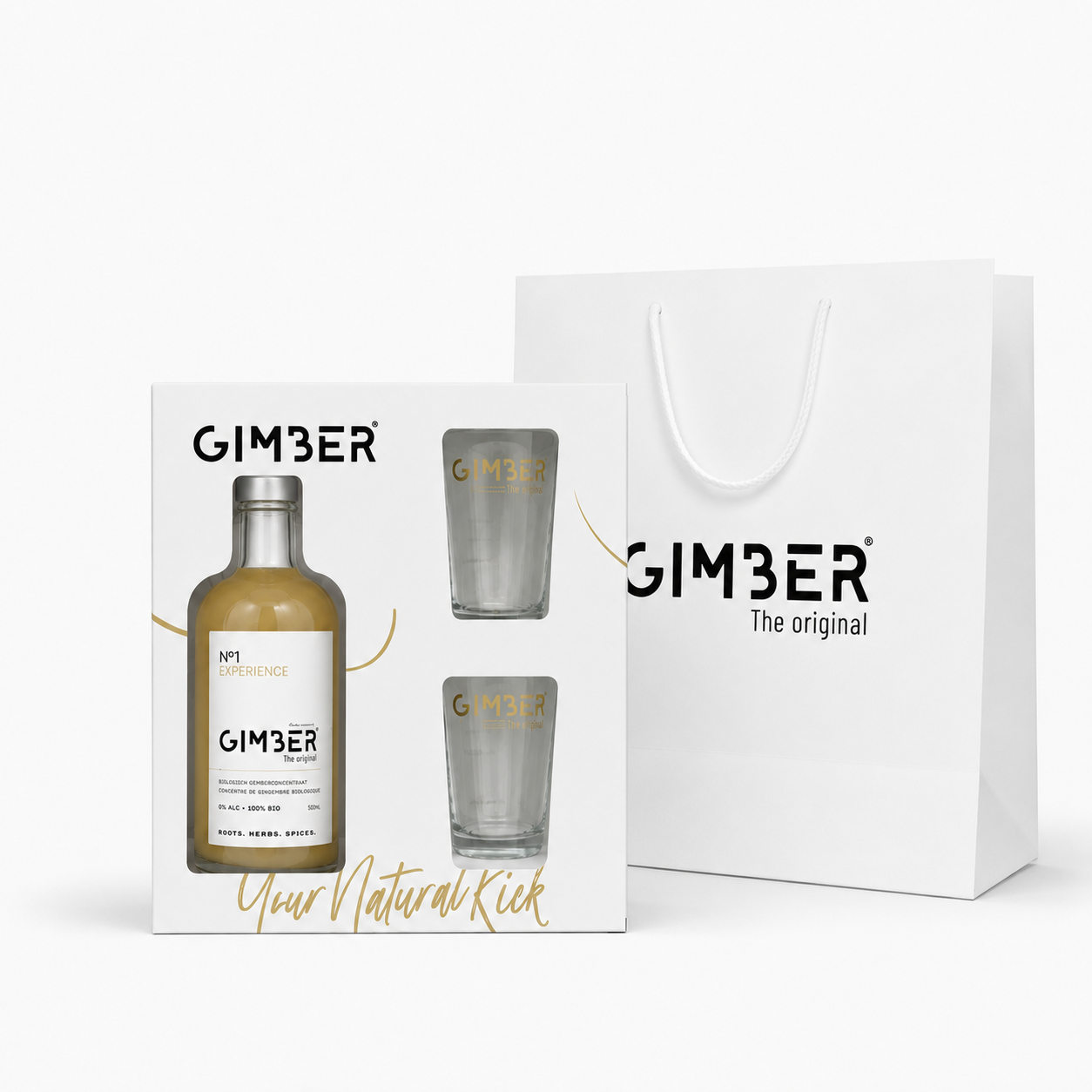 짐버 진저샷 선물세트 (오리지널 500ml+전용잔 2개+쇼핑백) - 상품 이미지
