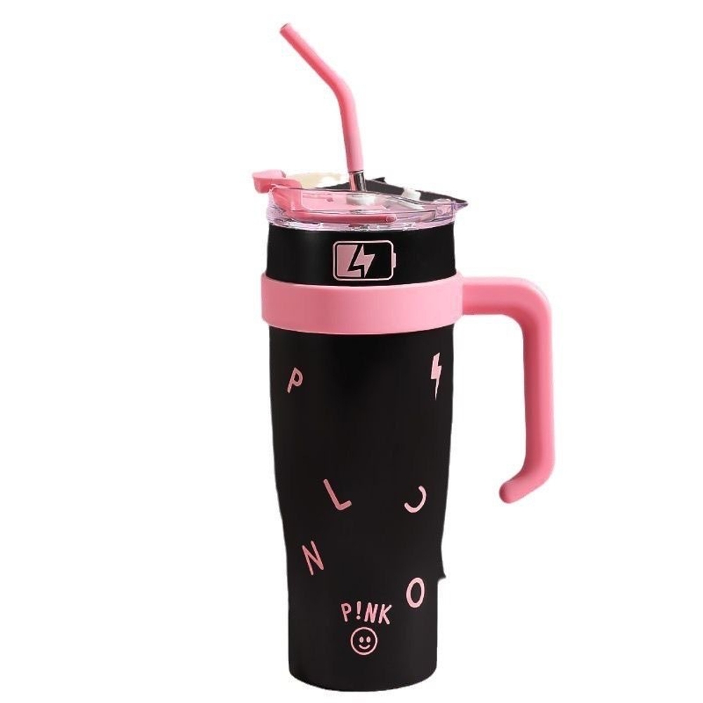 블랙핑크 텀블러 보온 보냉 대용량 1200ml 물병 차량용 머그컵 스테인리스 빨대 블랙핑크 블랙  1200ml 이미지 6