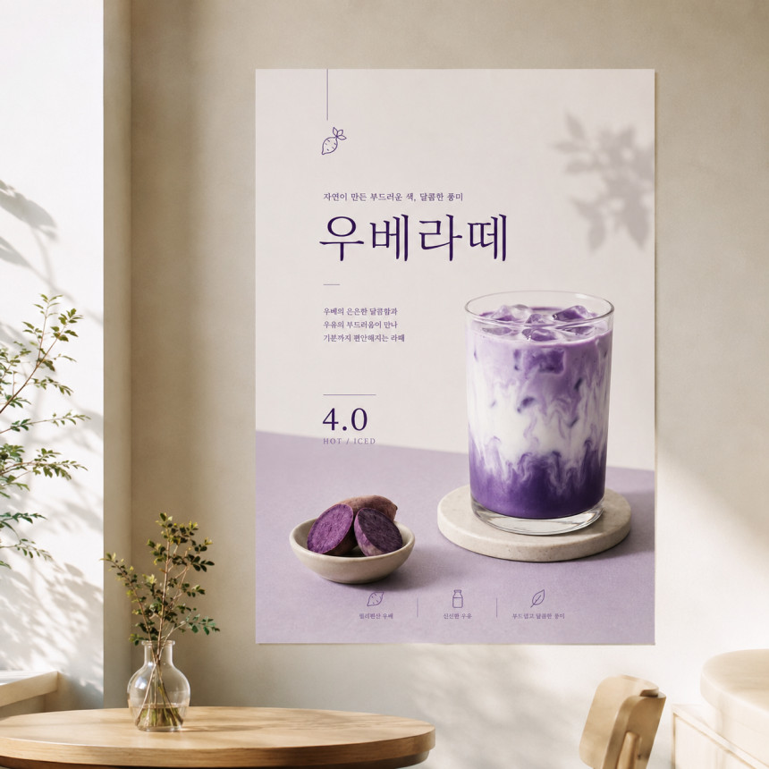 우베라떼 포스터 제작 메뉴 인쇄 디자인 카페 A 반광택 인화지 235g A3