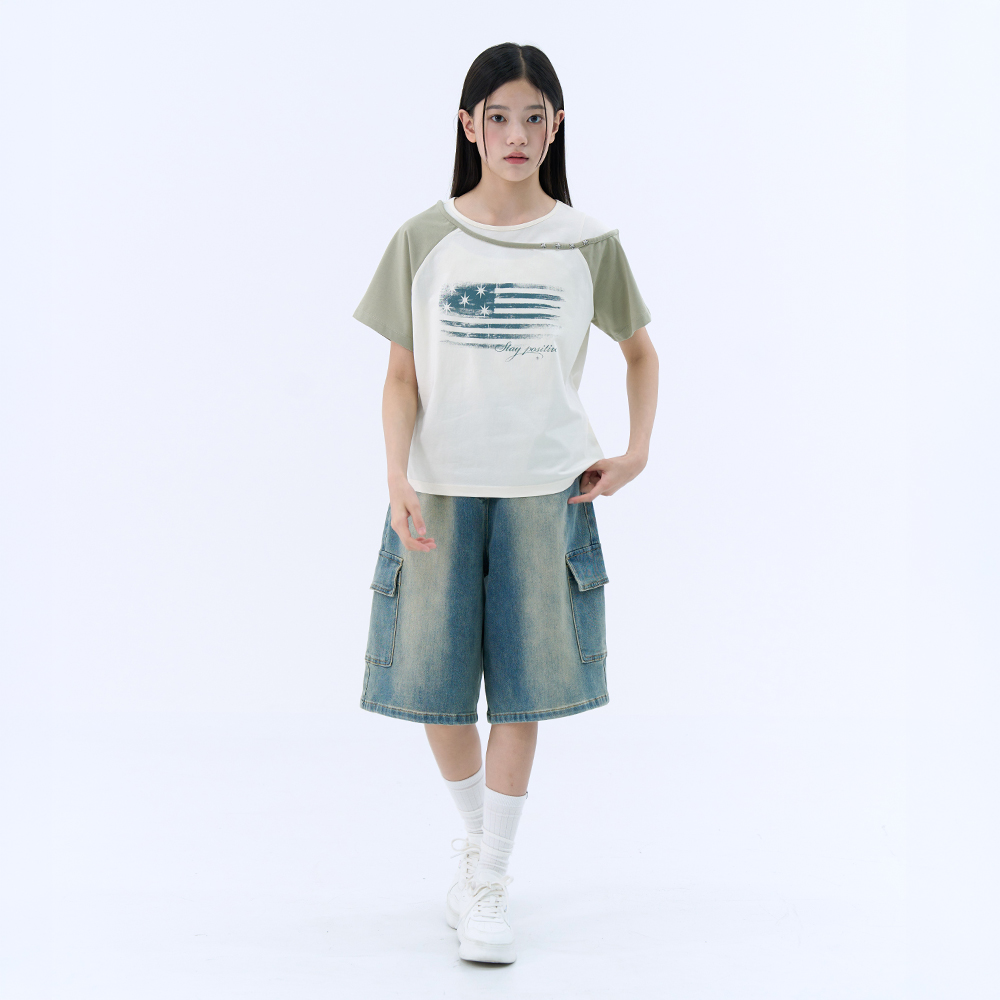 [2장이상 5%]더데이걸 사선 어깨 레이어드 반팔티 TGRA26402 이미지 6