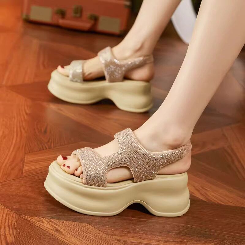 푹신한 스트랩 키높이 통굽 에스파듀 발편한 피셔맨 웨지힐샌들 웨지샌들 여성 슬리퍼 여름 - 상세 이미지 4
