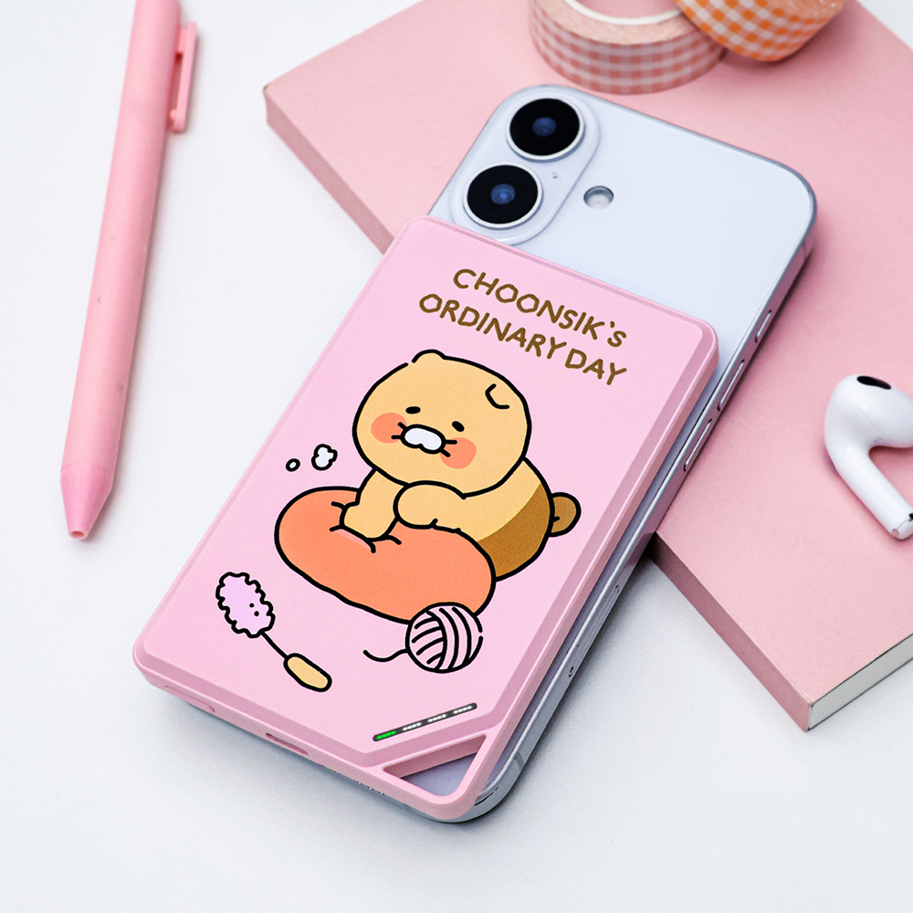 카카오프렌즈 춘식이 맥세이프 보조배터리 슬림형 무선 고속 충전 5000mAh 핑크 - 상품 이미지