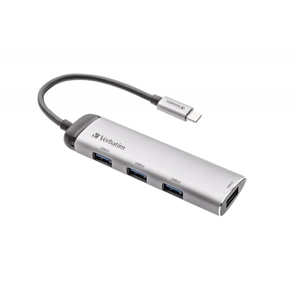 버바팀 USB-C 멀티포트 허브, 노트북 맥북 및 스마트폰용 알루미늄으로 제작된 USB C 어댑터, 3.2 1세대 포트 4개 포함 멀티미디어 어댑터 플러그, 실버 - 상품 이미지