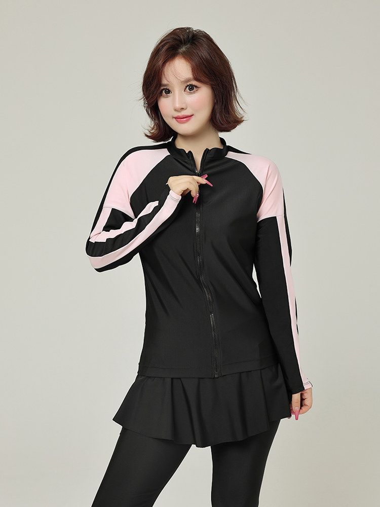 여성빅사이즈래쉬가드 여성래쉬가드세트 비치웨어 긴팔 루즈핏 집업 여자 상하의 수영복 상의 그 3XL (120-160 권장) - 상세 이미지 2