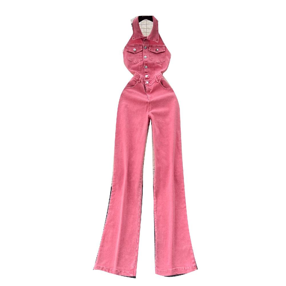 점프수트 반팔 팬츠 멜빵바지 점프슈트 데님 오버롤 와이드 여성 여름 원피스 여자 캐주얼 - 상세 이미지 5