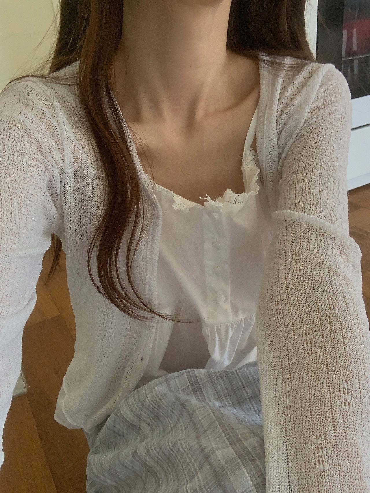 오버무드 여름 린넨 살안타템 시스루 부클 니트 가디건 여름 루즈핏 썸머 가디건 - 상세 이미지 2