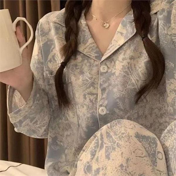 카라 여성 잠옷 라운지 잠옷 상하의 실내복 선물 - 상품 이미지