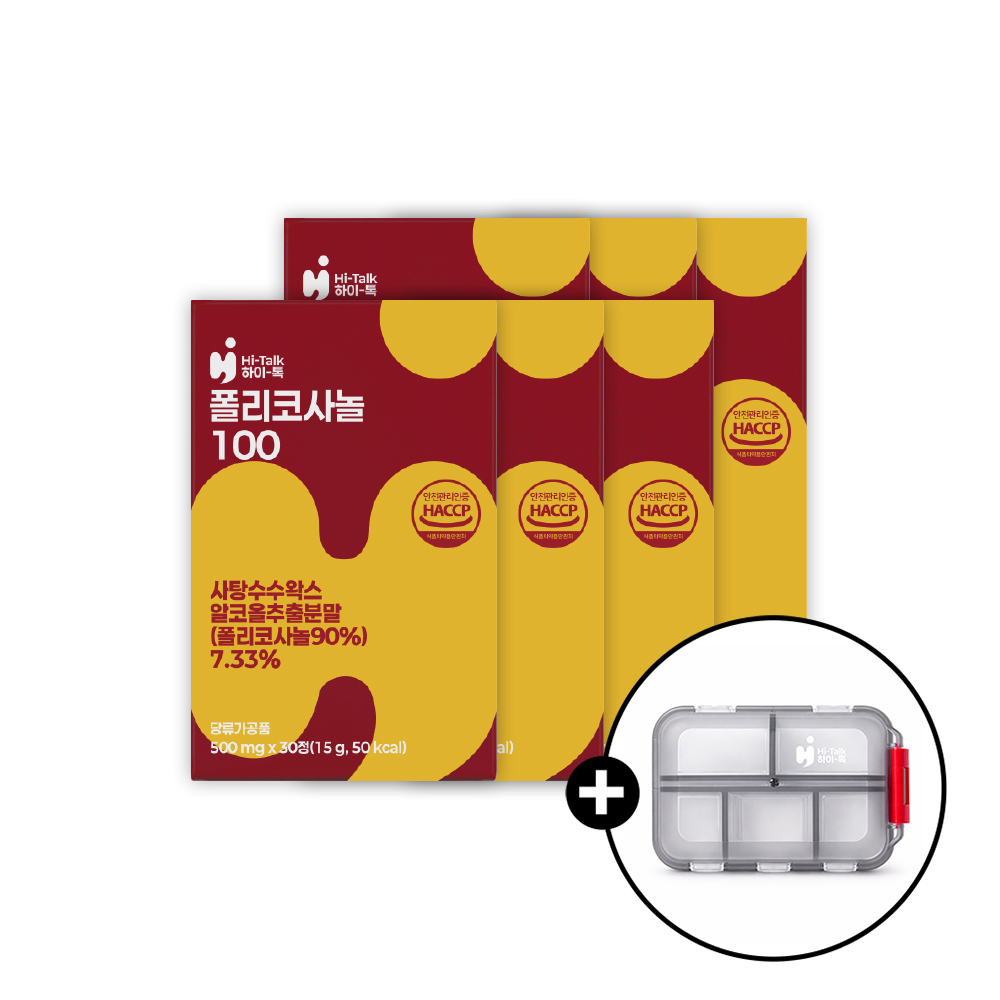 [전용 알약케이스 증정] 하이톡 폴리코사놀100 500mg 30정, 6개 - 상품 이미지