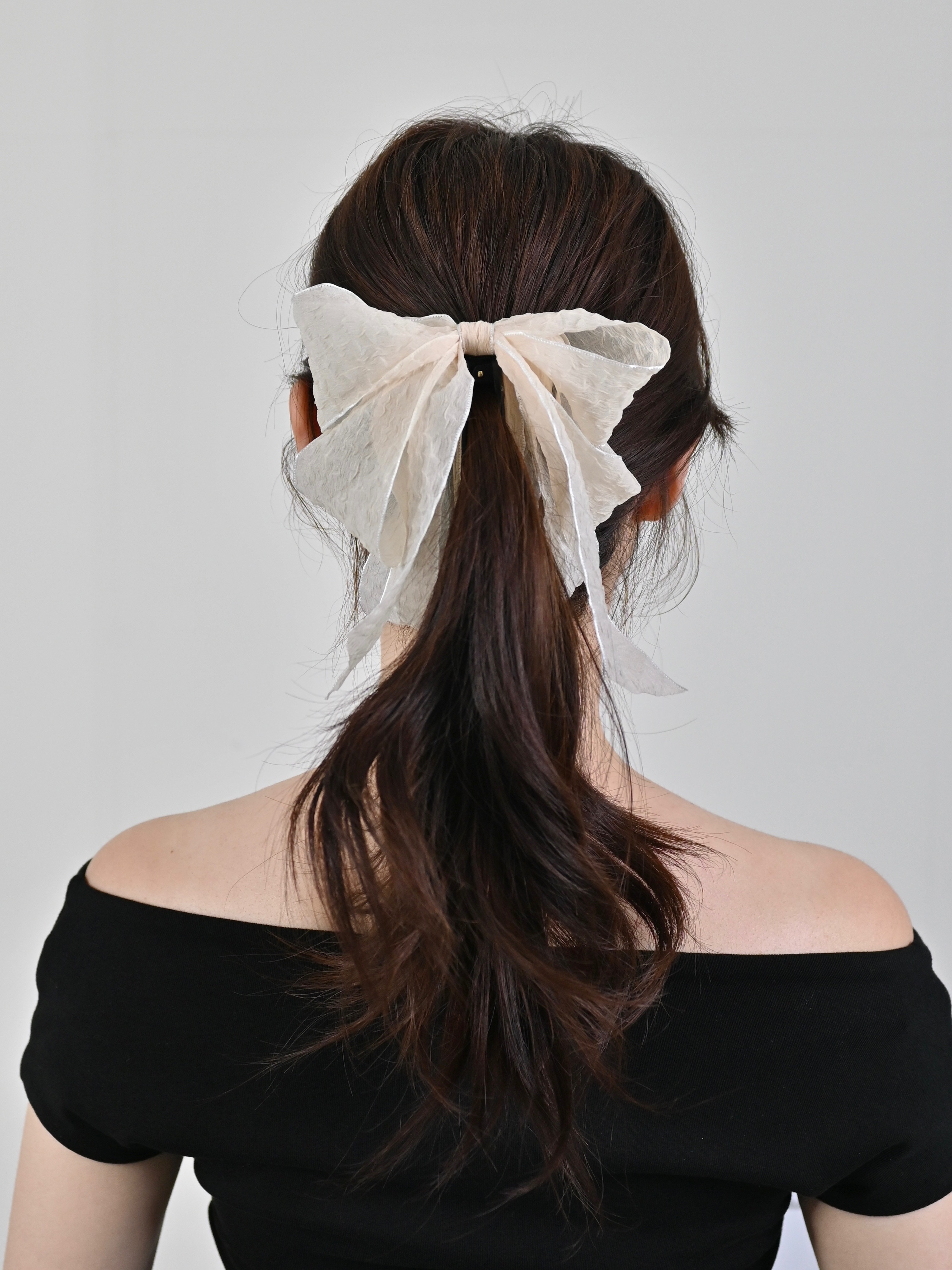 로즈바인 쉬폰 빅 리본 바나나핀 올림머리 헤어집게 8-12cm 핀대변경가능 - 상품 이미지