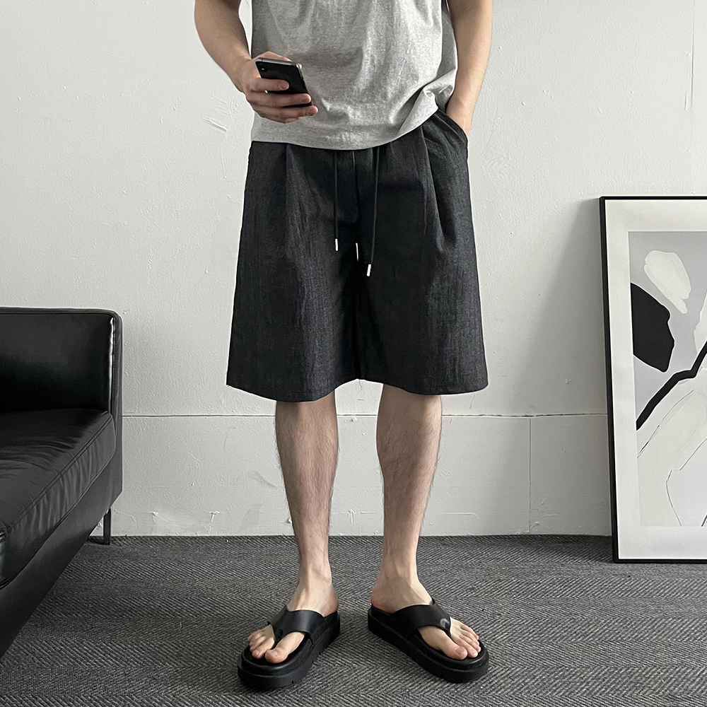 남자린넨반바지 밴딩 원턱 남자버뮤다팬츠 - 상세 이미지 2