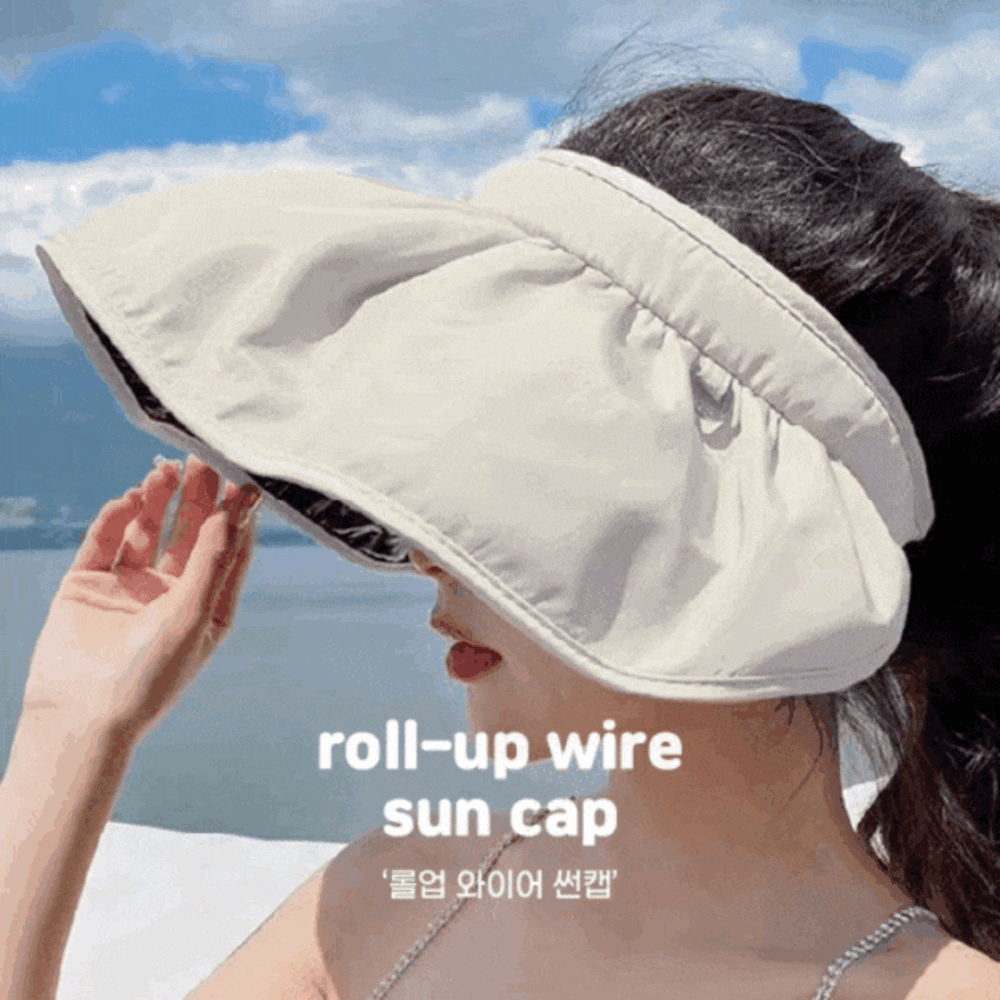 롤업 와이어 썬캡 헤어밴드 겸용 밀짚 여자 캡 썬캡 모자 - 상품 이미지