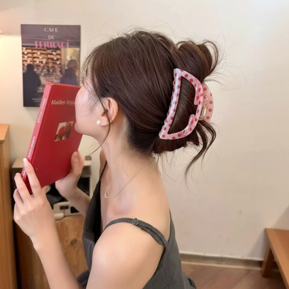 13cm 헤어집게핀 올림머리 긴머리 반묶음 빅사이즈 대형 꼬임 숱많은 머리핀 핑크 도트 이미지 8