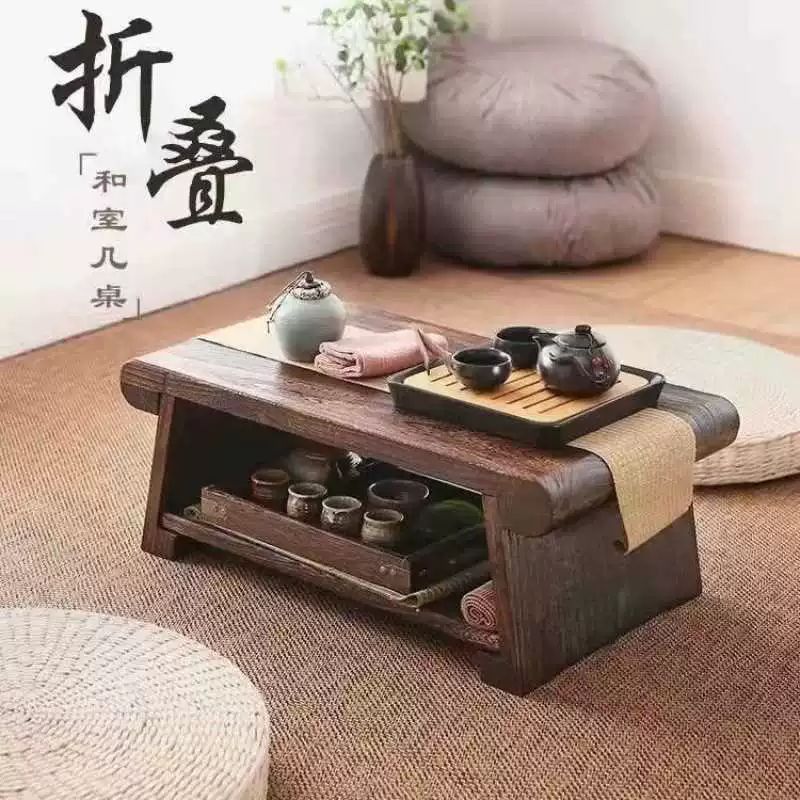 원목 테이블 접이식 일본 다다미 좌탁 거실 실목 탄화 접이식 50x30x20 - 상세 이미지 3