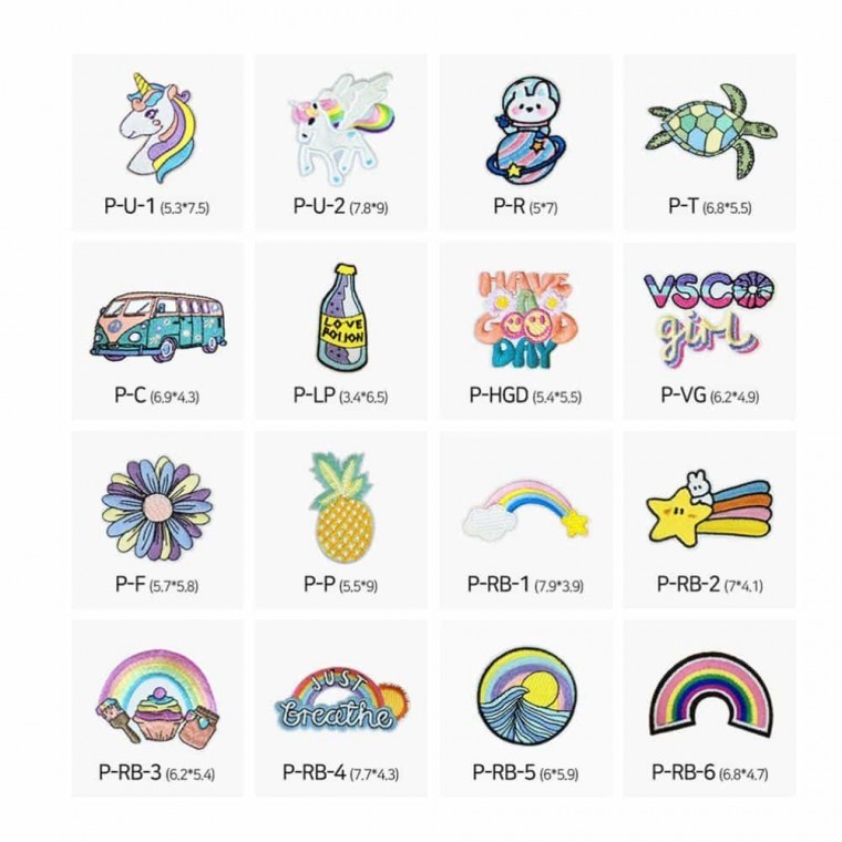 열부착 자수 패치 POP P 16개입 세트 - 상품 이미지