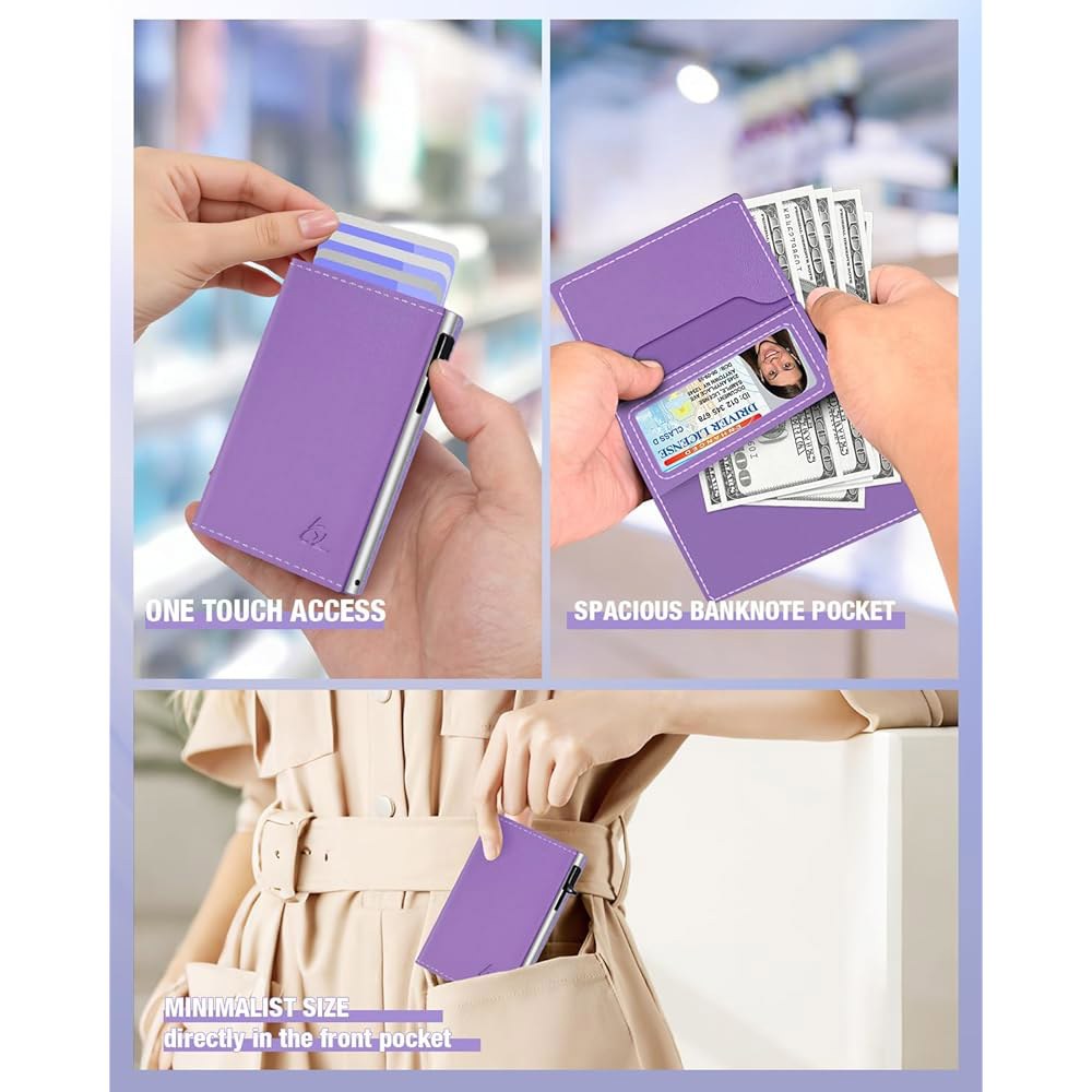 던코브 여성 지갑 카드 홀더 - 팝업 알루미늄 케이스, 프리미엄 유연한 가죽, 여성용 스마트 지갑, RFID 차단, 슬림, 미니멀리스트, 프론트 포켓 9-14 용량 | ID 창 - 상세 이미지 3