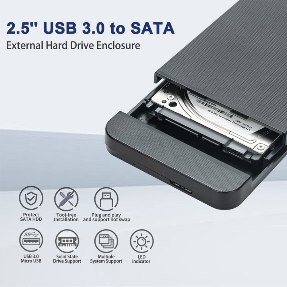 2.5인치 SSD HDD 외장 하드 드라이브 인클로저 - WEETOTUNG USB3.0 5Gbps 툴 프리 케이스, SATA용 UASP 지원 호환되는 7mm / PS5 Xbox - 상세 이미지 2