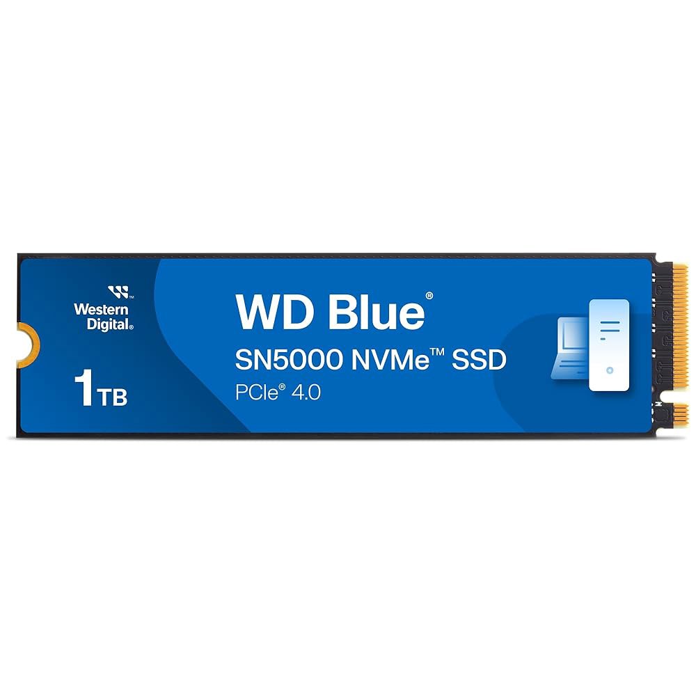 웨스턴 디지털 1TB WD 블루 SN5000 NVMe 내장 솔리드 스테이트 드라이브 SSD - PCIe Gen 4.0, M.2 2280, 최대 5,150MB/s WDS100T4B0 - 상품 이미지