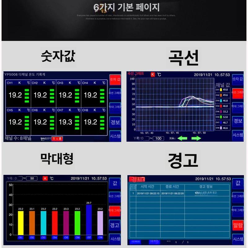 다중 채널 정밀 측정기 기록계 곡선 데이터 온습도 온도 YP5008L 8채널 수치 알람 - 상세 이미지 4