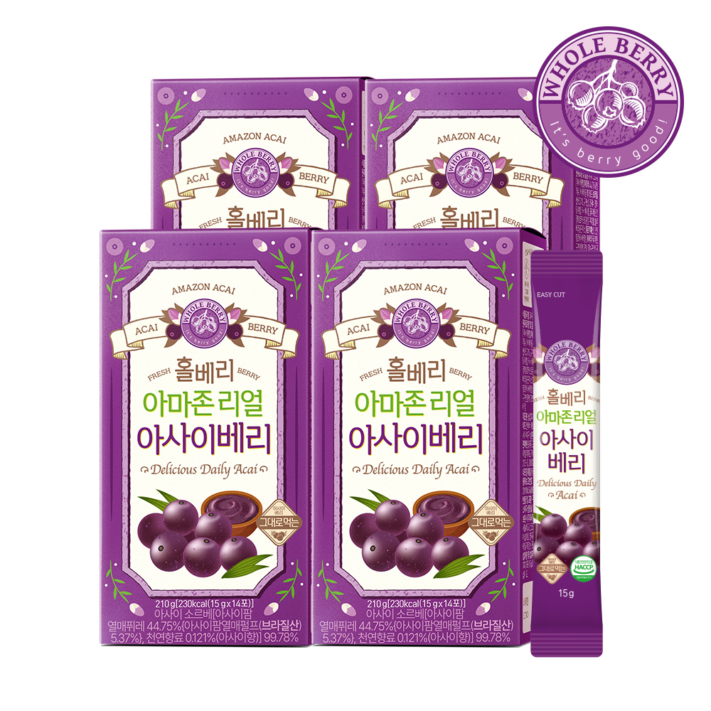 홀베리 아마존리얼 아사이베리 15g 삼바존 아사이베리 퓨레 14포, 4개 - 상품 이미지