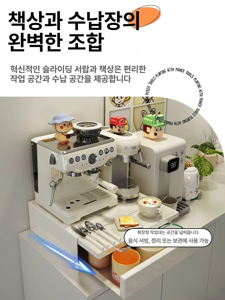 전자레인지수납장 2단 슬라이드 서랍식 수납 선반 렌지대 주방 거치대 오븐랙 캐비닛 - 상세 이미지 2